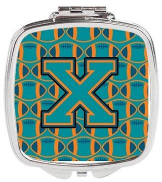 CJ1063-XSCM Letter X Football Aqua, Orange & Marine Blue Compact Mirror