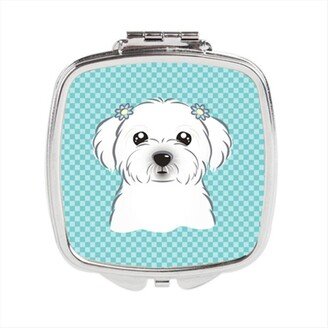 BB1146SCM Checkerboard Blue Maltese Compact Mirror, 2.75 x 3 x .3 In.