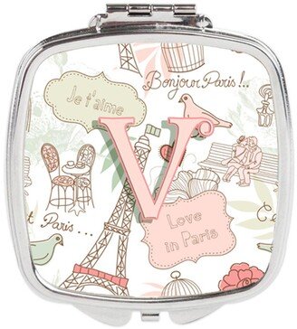 CJ2002-VSCM Letter V Love in Paris Pink Compact Mirror