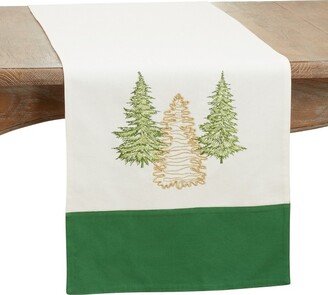 Saro Lifestyle Table Runner With Embroidered Christmas Trees Design, Green, 16 x 72