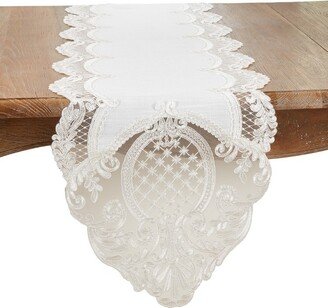 Saro Lifestyle Timeless Beauty Embroidered Lace Table Runner, , White