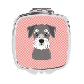 BB1206SCM Checkerboard Pink Schnauzer Compact Mirror, 2.75 x 3 x .3 In.