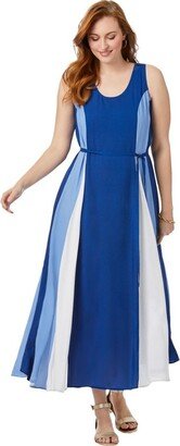 Jessica London Jeica London Women' Plu Size Colorblock Maxi Dre, 18 W - Dark Sapphire Colorblock