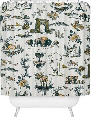 The Whiskey Ginger Yellowstone National Park Travel Pattern Shower Curtain Blue