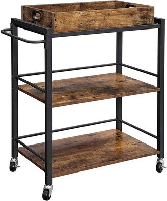 Kitchen Serving Cart with Removable Tray, 3-Tier Kitchen Utility Cart on Wheels with Storage, Universal Casters with Brakes