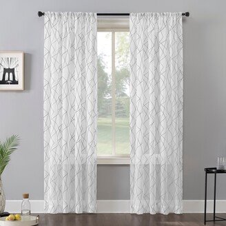 No. 918 Abstract Geometric Embroidery Semi-Sheer Rod Pocket Curtain Panel, Single Panel