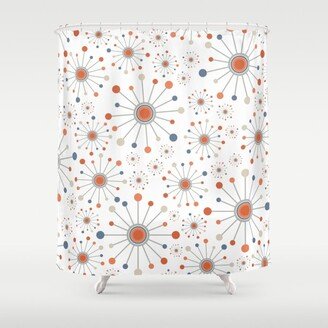 Retro Starburst Mid Century Modern Atomic Stars in Blue Orange Gray Beige Shower Curtain