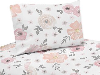 Blush Pink, Grey and White Watercolor Floral Collection 3-piece Twin Bed Sheet Set