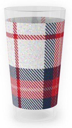 Outdoor Pint Glasses: Red White And Blue Plaid Outdoor Pint Glass, Multicolor