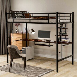 GEROJO Twin Size Metal Loft Bed with Desk and Shelf , Space Saving Design with Desk