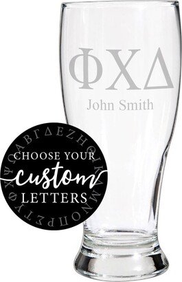 Custom Greek Letters Etched Pilsner Glass | Beer Fraternity Glassware Gifts Big Little Gift Initiation Pub