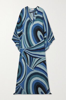 Printed Crepon Kaftan - Blue