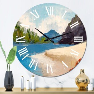 Designart 'Seascape Beach With MountaIn and Red Flower' Traditional wall clock