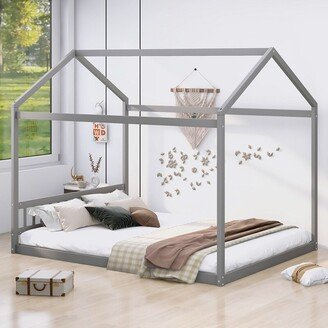 Tiramisubest Queen Size Wooden House Bed with Headboard