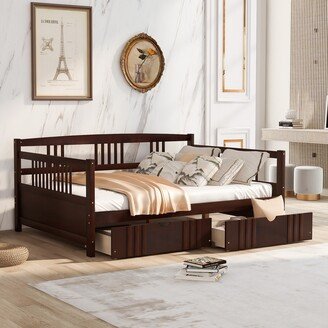 Calnod Full Daybed with Two Drawers and Vintage Oriental Side Rail, Solid Wood Slats, Living/Bedroom Furniture