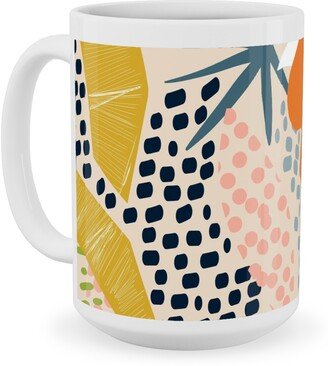 Mugs: Tropical Foliage - Natural Retro - Multi Ceramic Mug, White, 15Oz, Multicolor