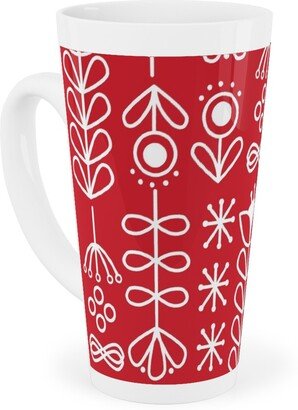 Mugs: Red And White Nordic Mod Floral Tall Latte Mug, 17Oz, Red
