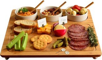 Bamboo Cheese Board/Charcuterie Platter w/Bowls & Bamboo Spoons & Cheese Markers - 13 x 13