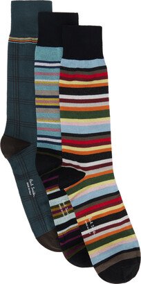 Three-Pack Multicolor Signature Stripe Socks