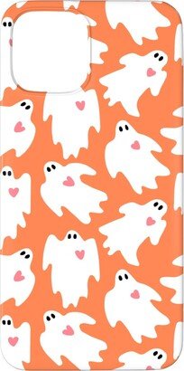 Custom Iphone Cases: Halloween Ghosts With Hearts - Orange Phone Case, Silicone Liner Case, Matte, Iphone 11 Pro, Orange