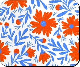 Mouse Pads: Floral Drop - Red And Blue Mouse Pad, Rectangle Ornament, Blue