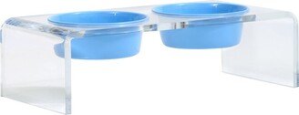 Hiddin Small Clear Double Bowl Pet Feeder With Blue Bowls-AA