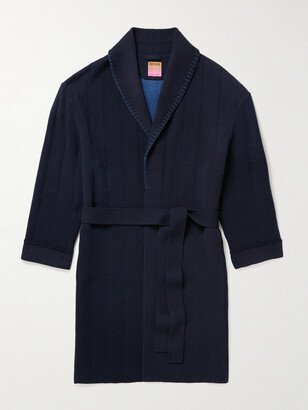 ZEGNA x The Elder Statesman Shawl-Collar Belted Embroidered Oasi Cashmere and Wool-Blend Robe