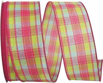 Pink Yellow And White Plaid Wired Ribbon