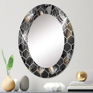 Designart 'White and Gold Feathers On Triangular' Printed Modern Wall Mirror