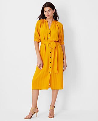 Petite Puff Sleeve Belted Shirtdress