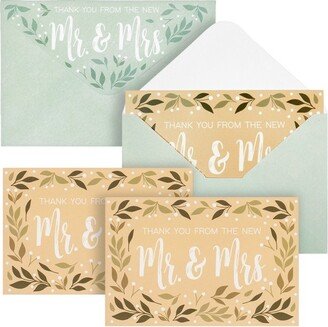 Paper Junkie 48 Pack From the New Mr and Mrs Wedding Thank You Cards with Decorative Envelopes, 4x6 In