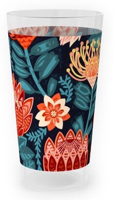 Outdoor Pint Glasses: Protea Chintz - Navy Outdoor Pint Glass, Multicolor