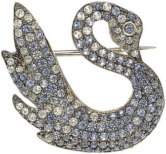 Suzy Levian 18K & Silver 1.52 Ct. Tw. Sapphire Swan Brooch