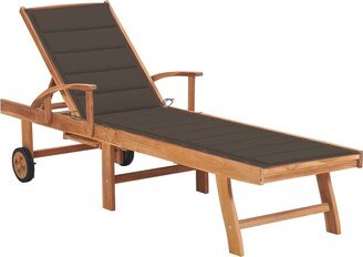 Sun Lounger with Taupe Cushion Solid Teak Wood - 76.8 x 23.4 x 13.8