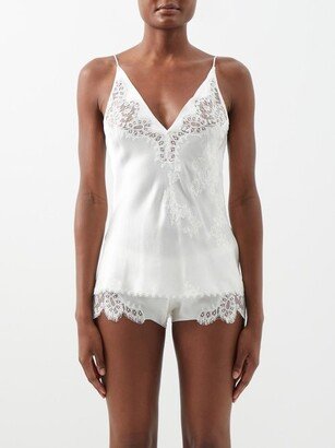 V-neck Lace-trim Silk-satin Cami Top