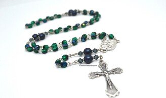 Dark Green & Blue Rosary For Men Boys | Personalized Gifts Baptism First Communion Confirmation