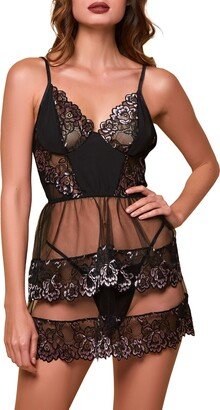 Embroidered Mesh Babydoll Chemise