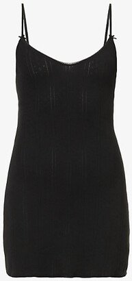 Cou Cou Intimates Womens 2Black French-lace Sleeveless Organic-cotton Mini Dress