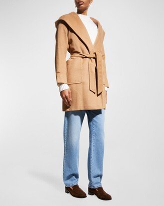 Rialto Camel Hair Belted Short Hooded Coat-AA