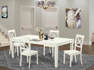 Modern Table Set- A Rectangle Wooden Table and 4 Kitchen Dining Chairs, Linen Whit