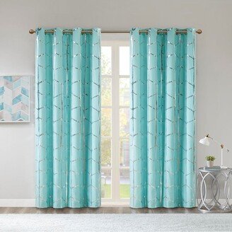 Gracie Mills 1-pc Raina Total Blackout Metallic Printed Window Curtain Panel, Aqua/Silver - 50x84 - Aqua/silver