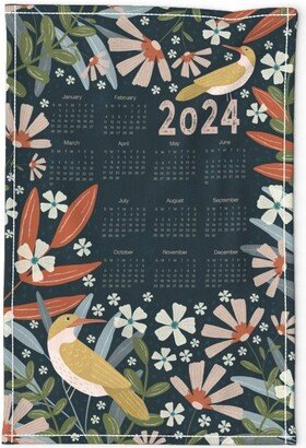 2024 Calendar Tea Towel - Midnight Garden By Melarmstrong Floral Birds Linen Cotton Canvas Spoonflower