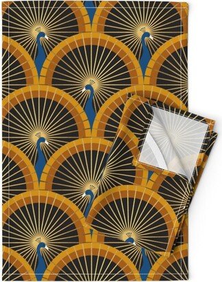 Art Deco Peacock Tea Towels | Set Of 2 - Calypso | Gold By Amy Maccready Luxurious 1920S Glamour Linen Cotton Spoonflower