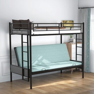 Calnod Metal Twin over Full Size Bed Frame with Ladder, Multifunctional Bunk Bed with Safety Rail, Convertible Bottom Bunk