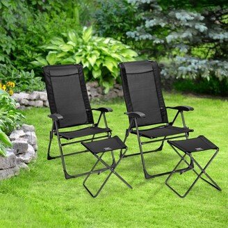 4 Pieces Patio Adjustable Back Folding Dining Chair Ottoman Set