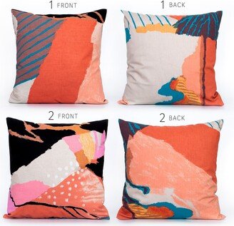 Abstract Rust, Black, Blue, Orange Decorative Pillow Cover. Accent Throw Pillow, Home Decor.