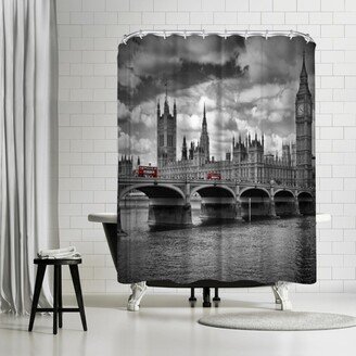 71 x 74 Shower Curtain, London Houses Of Parliament & Red Busses by Melanie Viola