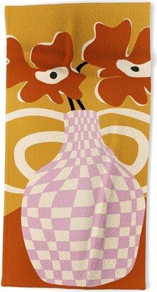 Miho Checkered retro flower pot Beach Towel