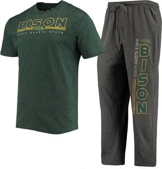 Men's Concepts Sport Heathered Charcoal, Green Ndsu Bison Meter T-shirt and Pants Sleep Set - Heathered Charcoal, Green