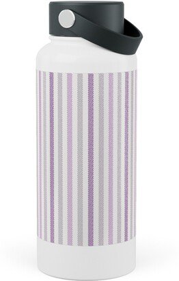 Photo Water Bottles: Tricolor French Ticking Stripe - Purple Stainless Steel Wide Mouth Water Bottle, 30Oz, Wide Mouth, Purple
